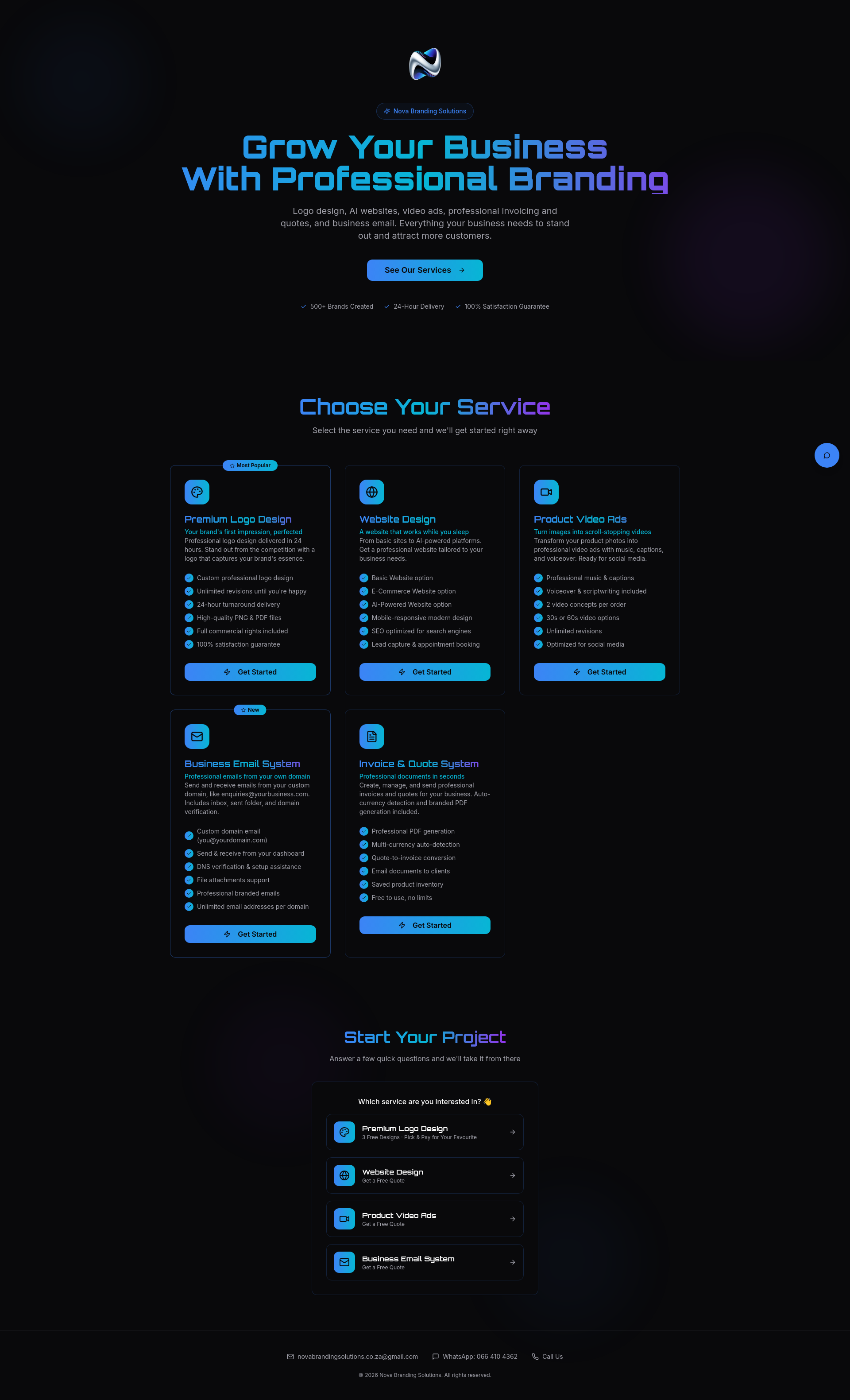 Nova Branding Solutions website homepage